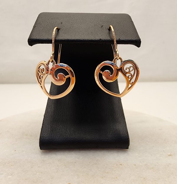 Ladies 9ct Rose Gold Heart Dangle Earrings - IP384757 - Image 10
