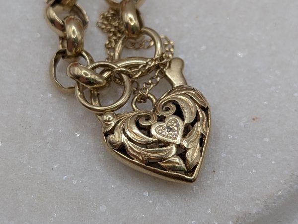Ladies 9CT Yellow Gold Belcher Chain Heart Locket Bracelet (10.7gms) - BP383232 - Image 4