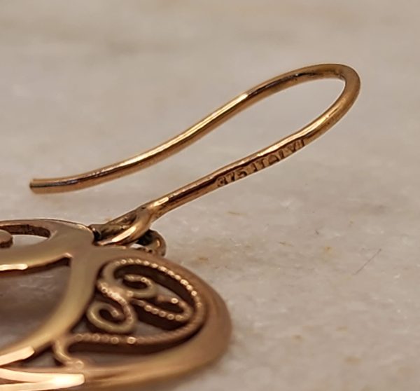 Ladies 9ct Rose Gold Heart Dangle Earrings - IP384757 - Image 9