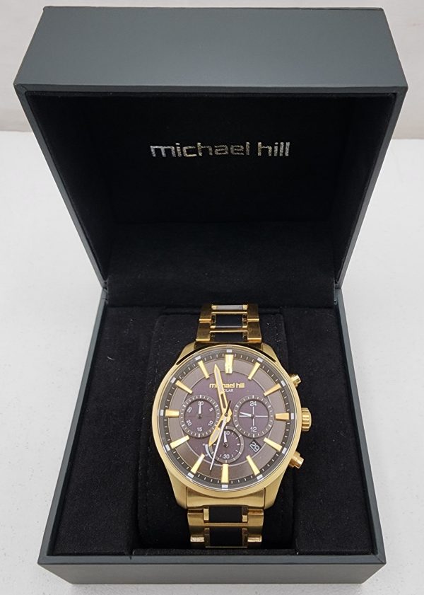 Men's Michael Hill Solar Stainless Steel Black and Gold Tone Watch - IP388125 - Image 10