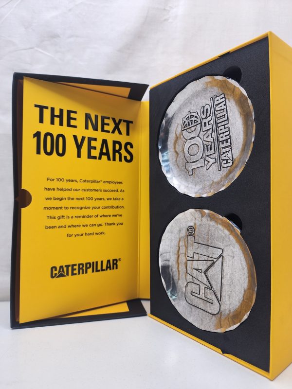 Caterpillar 100 Year Anniversary Metal Coaster Set and Stand w/ Display Box - IP388951 - Image 5