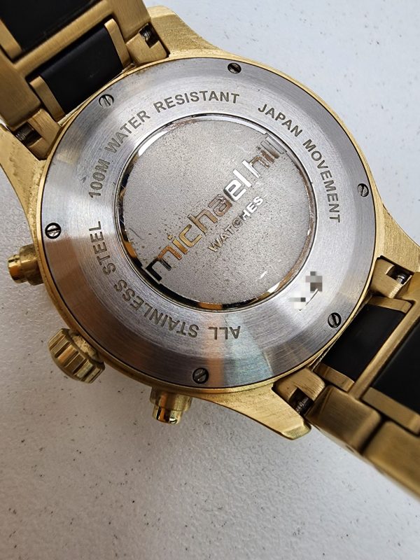 Men's Michael Hill Solar Stainless Steel Black and Gold Tone Watch - IP388125 - Image 8