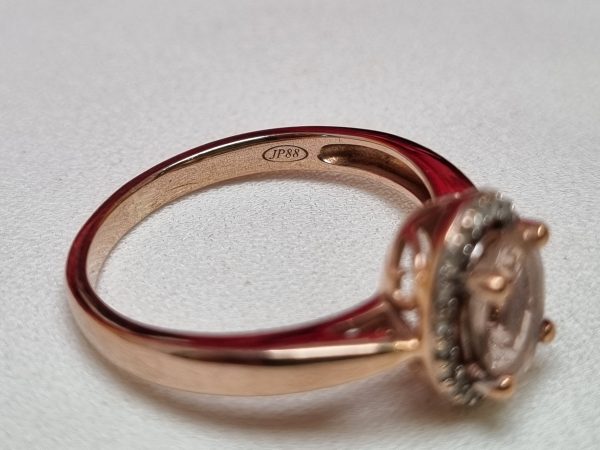 9ct Rose Gold Pink Stone Halo Ring TW376103 - Image 3