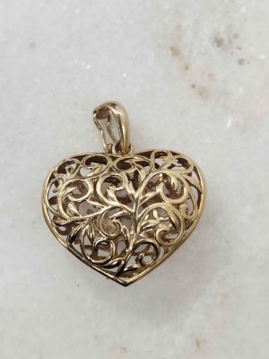 9CT YELLOW GOLD HOLLOW HEART PENDANT #GN388408-1