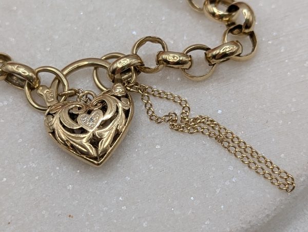 Ladies 9CT Yellow Gold Belcher Chain Heart Locket Bracelet (10.7gms) - BP383232 - Image 3