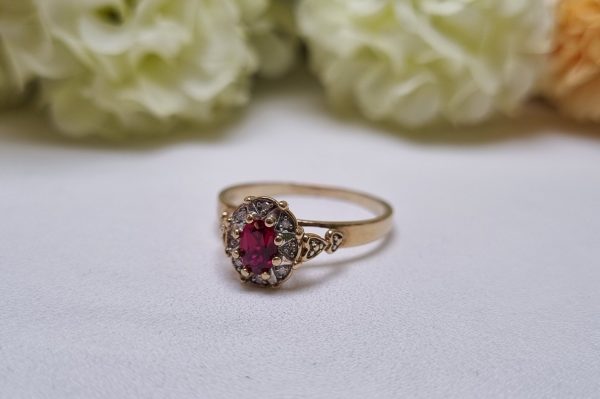 10ct Yellow Gold Red Stone Halo Ring TW370870 - Image 2
