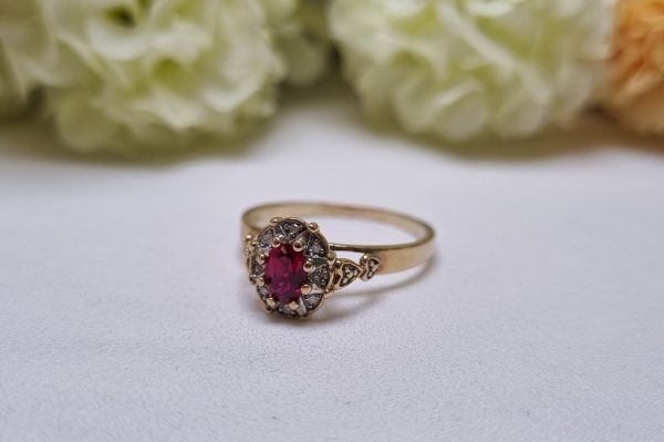 10ct Yellow Gold Red Stone Halo Ring TW370870 - Image 7