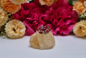 9ct Yellow Gold Red Stone Petal Ring TW374097