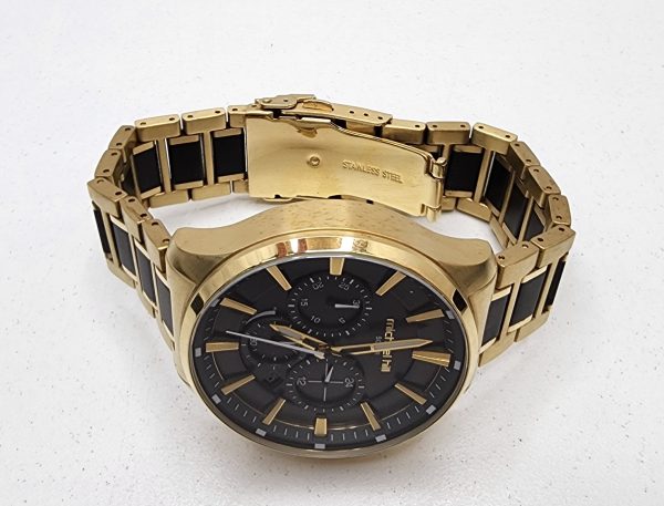 Men's Michael Hill Solar Stainless Steel Black and Gold Tone Watch - IP388125 - Image 12