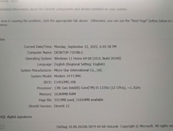 MSI Notebook Laptop (13th Gen i5, 16GB, 476GB) - BP351939 - Image 7