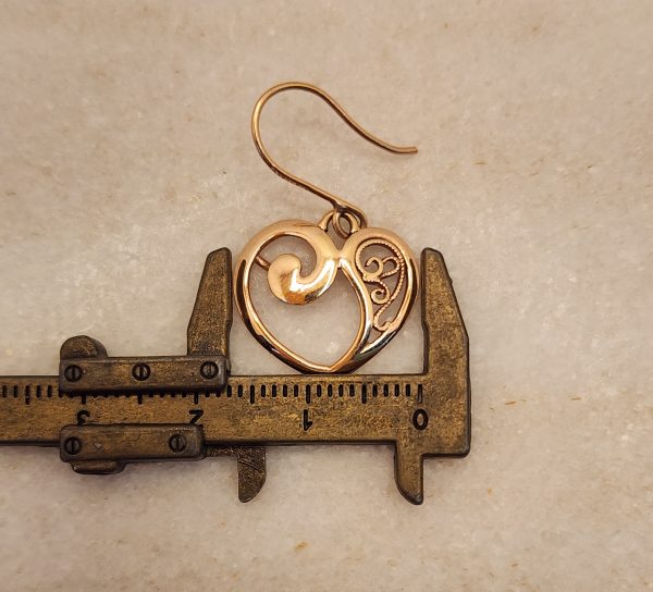 Ladies 9ct Rose Gold Heart Dangle Earrings - IP384757 - Image 6