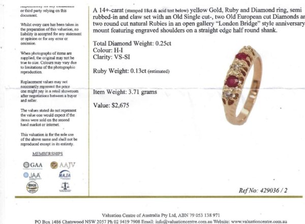 Ladies 14CT Yellow Gold Ring with Rubies and Diamonds Valuated - IP354365 - Image 2