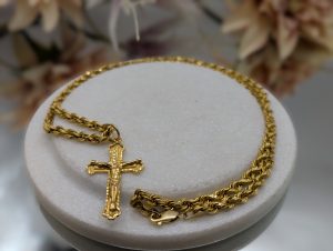 Ladies 22CT Yellow Gold Cross Pendant Rope Chain Necklace (24.2gms) - BP390027