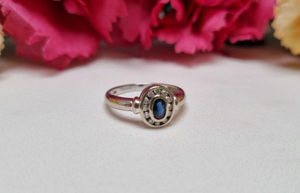 9ct White Gold Blue Stone and Diamond Halo Ring TW375734 - Image 8