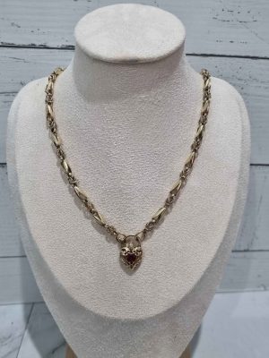 9CT YELLOW GOLD NECKLACE WITH RED STONED PENDANT TW388526