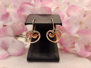 Ladies 9ct Rose Gold Heart Dangle Earrings - IP384757
