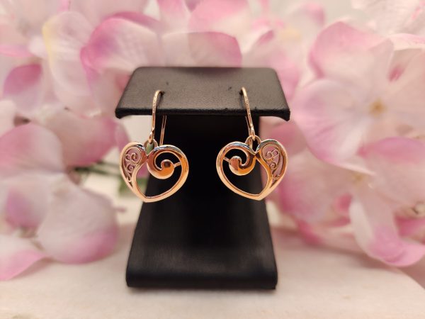 Ladies 9ct Rose Gold Heart Dangle Earrings - IP384757 - Image 8