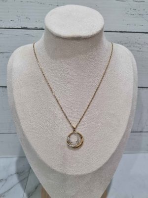 9CT YELLOW GOLD NECKLACE WITH GOLD AND SILVER PENDANT TW386920