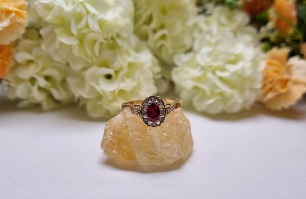 10ct Yellow Gold Red Stone Halo Ring TW370870