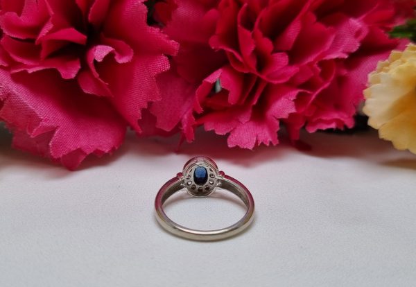 9ct White Gold Blue Stone and Diamond Halo Ring TW375734 - Image 10