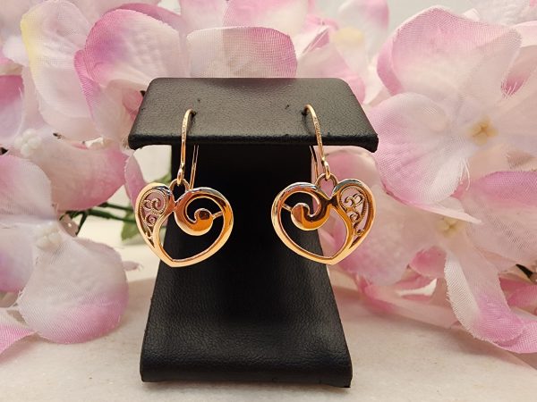 Ladies 9ct Rose Gold Heart Dangle Earrings - IP384757 - Image 11