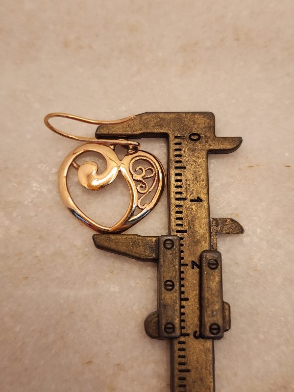 Ladies 9ct Rose Gold Heart Dangle Earrings - IP384757 - Image 7