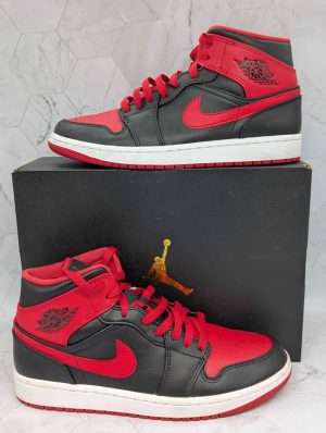 Nike Air Jordan 1 Mid Shoes (Black/Fire - Size US9) - BP388729
