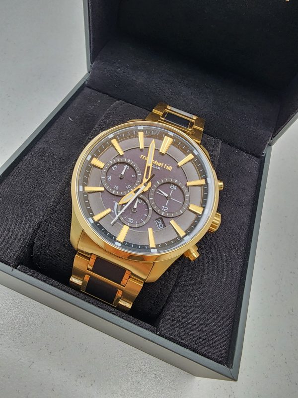 Men's Michael Hill Solar Stainless Steel Black and Gold Tone Watch - IP388125