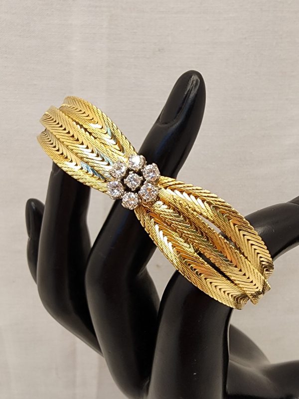 Ladies Vintage 18CT Yellow Gold Mesh Bracelet with Diamonds - IP371656 - Image 16
