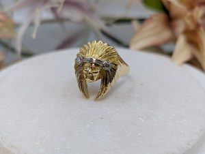Valuated Men's 18CT Yellow Gold American Indian Chief Head Diamond Ring (21.92gms) - BP357980
