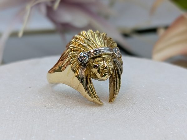 Valuated Men's 18CT Yellow Gold American Indian Chief Head Diamond Ring (21.92gms) - BP357980 - Image 7