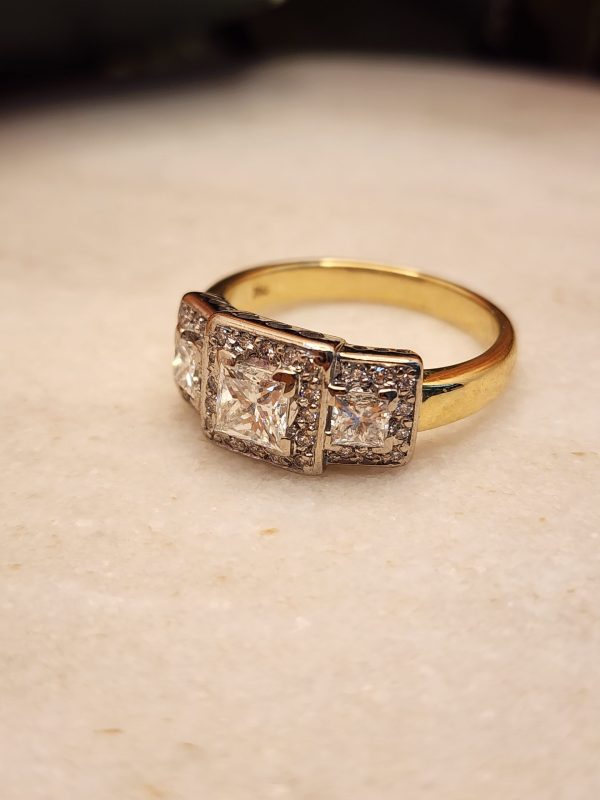 Ladies 18K Yellow and White Gold Triple Halo Diamond Ring - IP385629 - Image 45