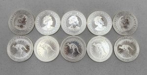 Set of 10 Australian 1oz  9999 Silver Dollar 2022 Kangaroo Coins - IP376589