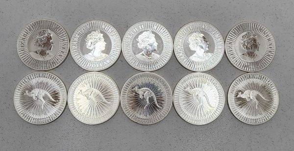 Set of 10 Australian 1oz  9999 Silver Dollar 2022 Kangaroo Coins - IP376589