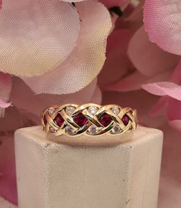 Ladies 9CT Yellow Gold Ring with Clear and Red Stones - IP388908