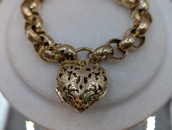 Ladies 9CT Yellow Gold Belcher Link Heart Locket Bracelet (54.1gms) - BP392057 - Image 2