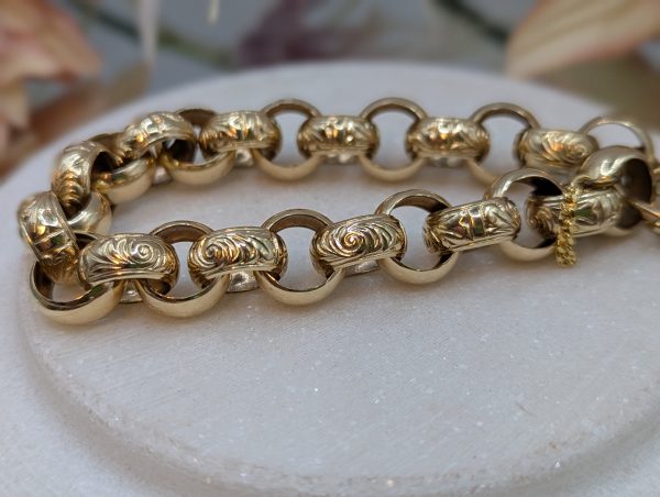 Ladies 9CT Yellow Gold Belcher Link Heart Locket Bracelet (54.1gms) - BP392057 - Image 4