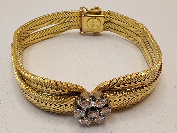 Ladies Vintage 18CT Yellow Gold Mesh Bracelet with Diamonds - IP371656 - Image 18