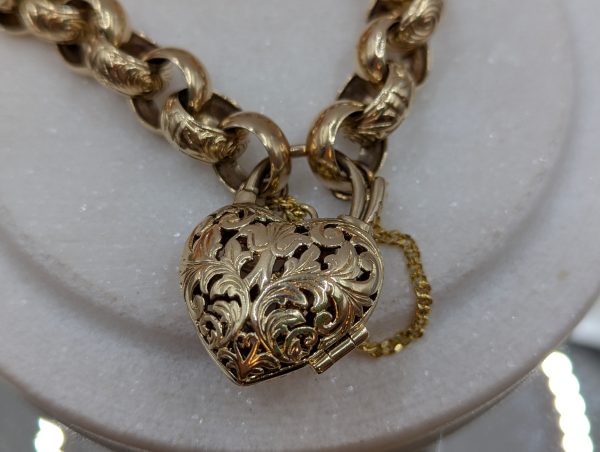 Ladies 9CT Yellow Gold Belcher Link Heart Locket Bracelet (54.1gms) - BP392057 - Image 5