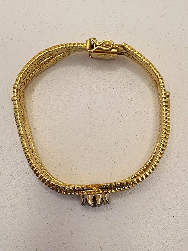 Ladies Vintage 18CT Yellow Gold Mesh Bracelet with Diamonds - IP371656 - Image 5