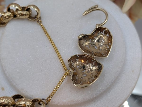 Ladies 9CT Yellow Gold Belcher Link Heart Locket Bracelet (54.1gms) - BP392057 - Image 6