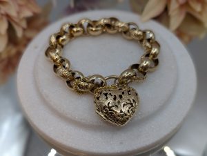Ladies 9CT Yellow Gold Belcher Link Heart Locket Bracelet (54.1gms) - BP392057