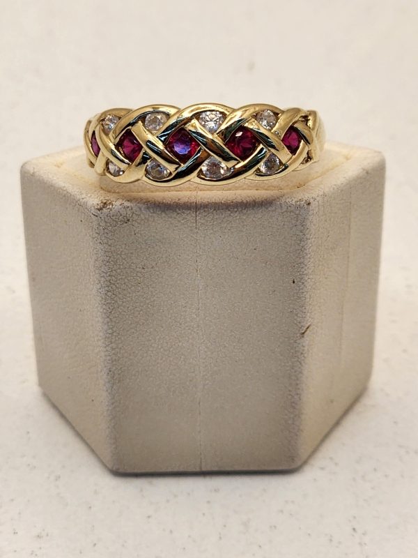 Ladies 9CT Yellow Gold Ring with Clear and Red Stones - IP388908 - Image 13