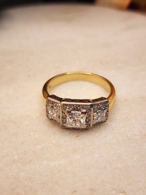 Ladies 18K Yellow and White Gold Triple Halo Diamond Ring - IP385629