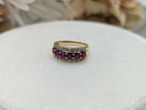 Ladies 9CT Yellow Gold Diamond & Red Stone Dress Ring (3.3gms) - BP392457