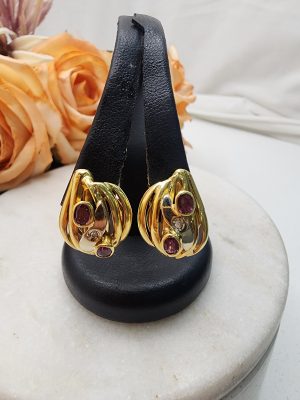 18CT Yellow Gold Earrings w/ Pink Sapphire & Diamond - IP401629