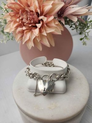 LADIES SILVER BRACELET WITH HEART LOCKET #GN325026