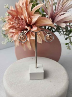 LADIES YELLOW/WHITE GOLD CIRLCE EARRINGS #GN403712