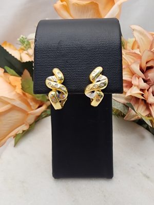 Ladies 18K Two Tone Gold Earrings w/ Diamonds - IP370785