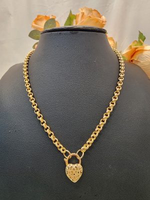 Ladies 9CT Yellow Gold Patterned Belcher Necklace - IP405836